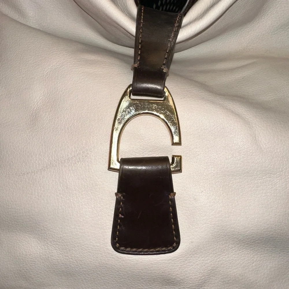 Dooney & Bourke White and Brown Hobo Bag with Leather Handles
